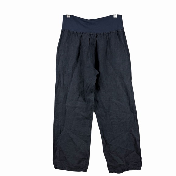 Splendid Iris Women's Sz M Linen Ruched Pocket Pants in Navy Blue, Elastic Waist - Picture 10 of 12